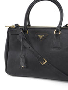 Prada Black Saffiano Lux Leather Double Zip Galleria Small Two Way Tote GHW