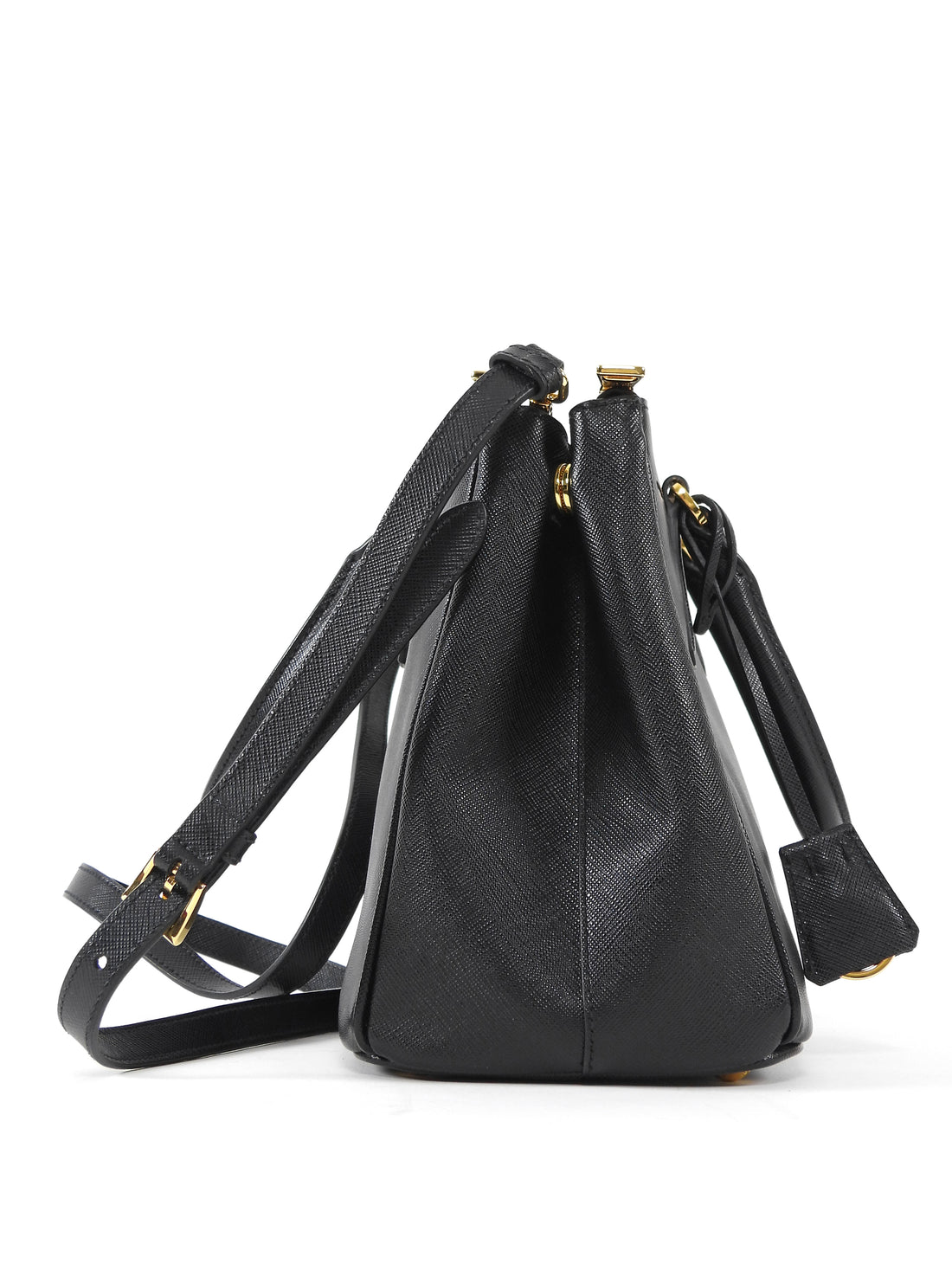 Prada Black Saffiano Lux Leather Double Zip Galleria Small Two Way Tote GHW