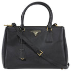 Prada Black Saffiano Lux Leather Double Zip Galleria Small Two Way Tote GHW