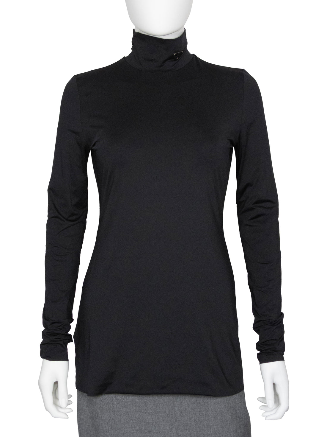 Prada Black Tech Jersey Triangle Logo Plaque Turtleneck - 44