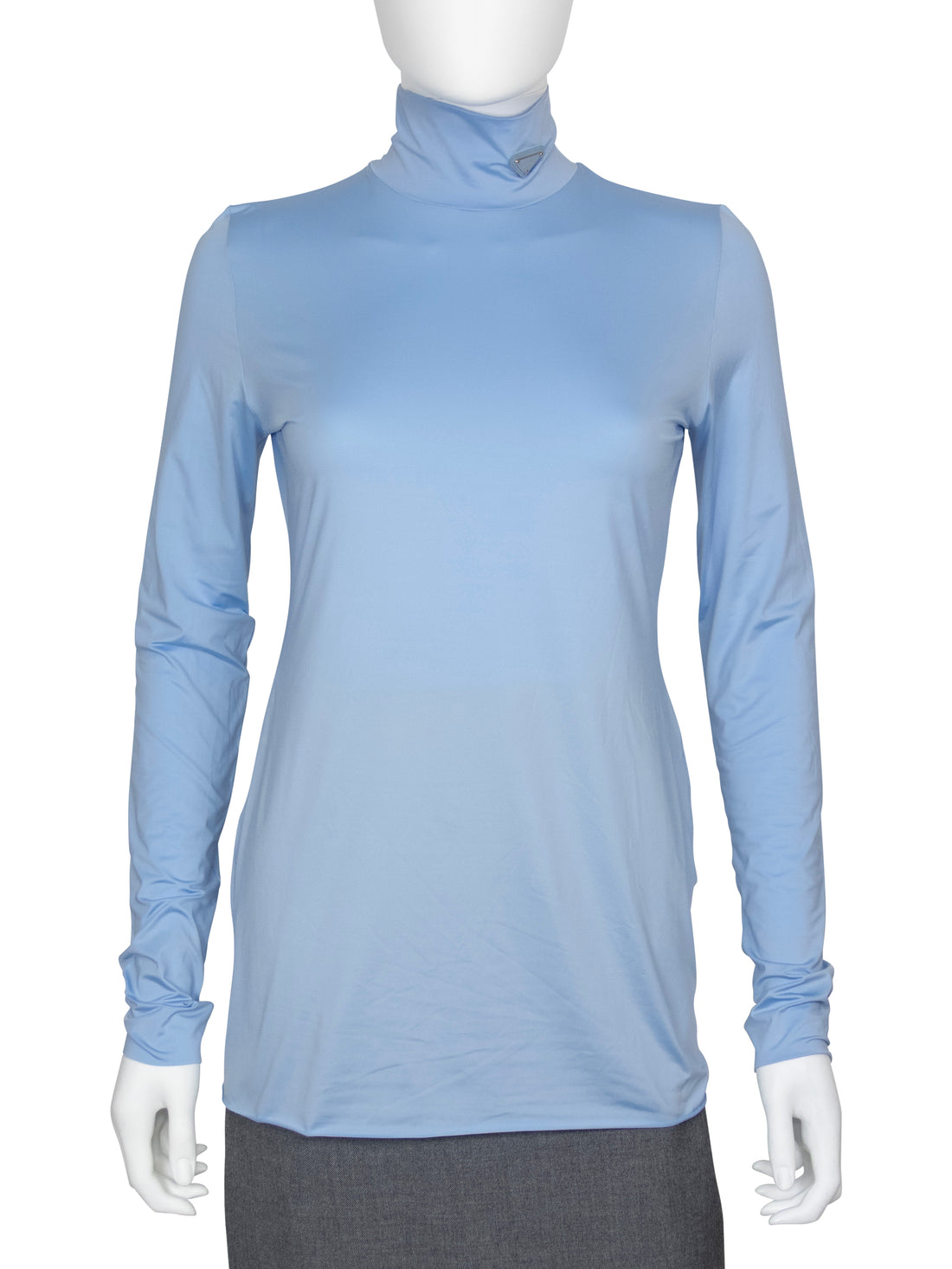 Prada Blue Tech Jersey Triangle Logo Plaque Turtleneck - 44