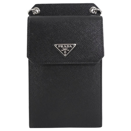 Prada Black Saffiano Leather Crossbody Smartphone Case / Pouch
