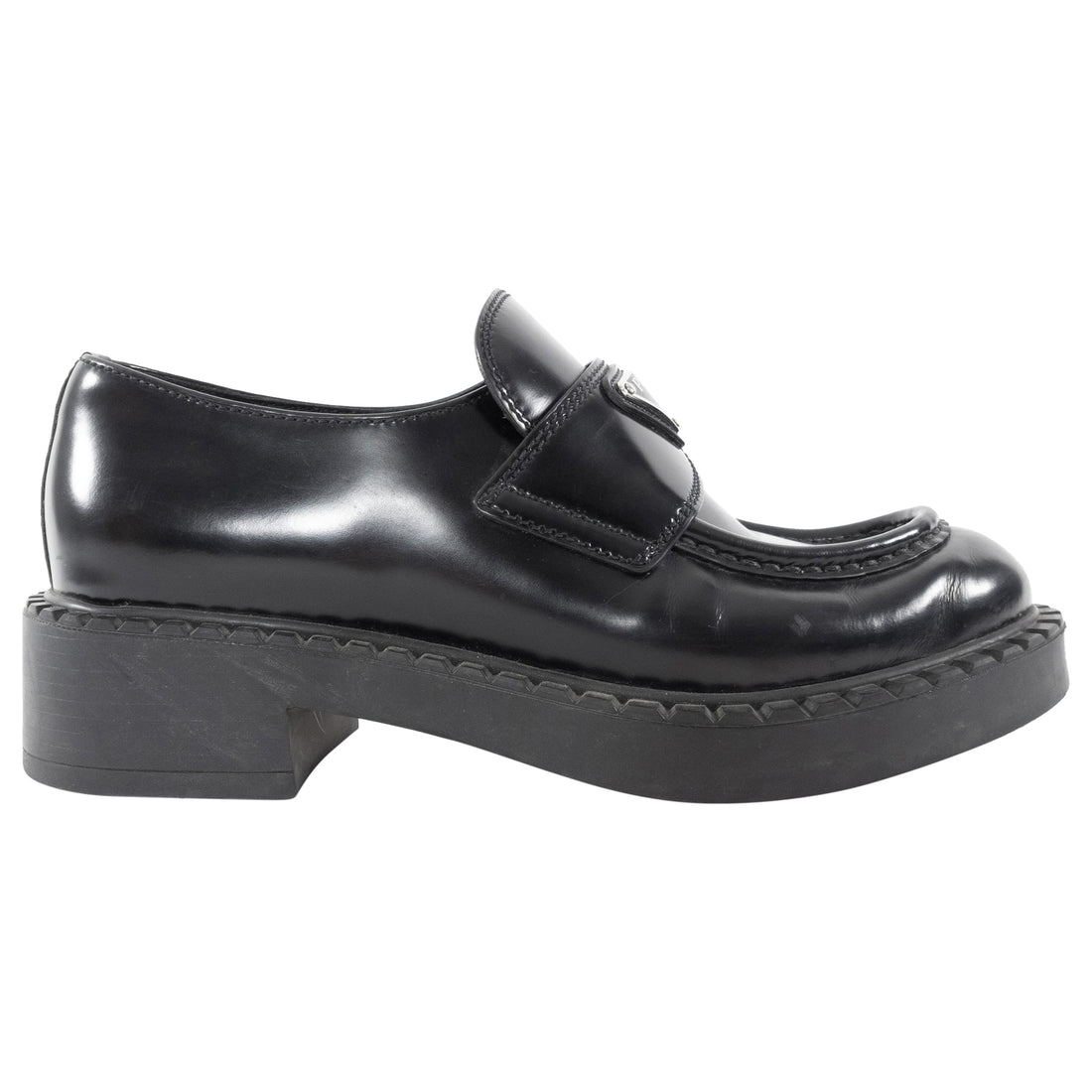 Prada Black Brushed Leather Chunky Loafer - 36