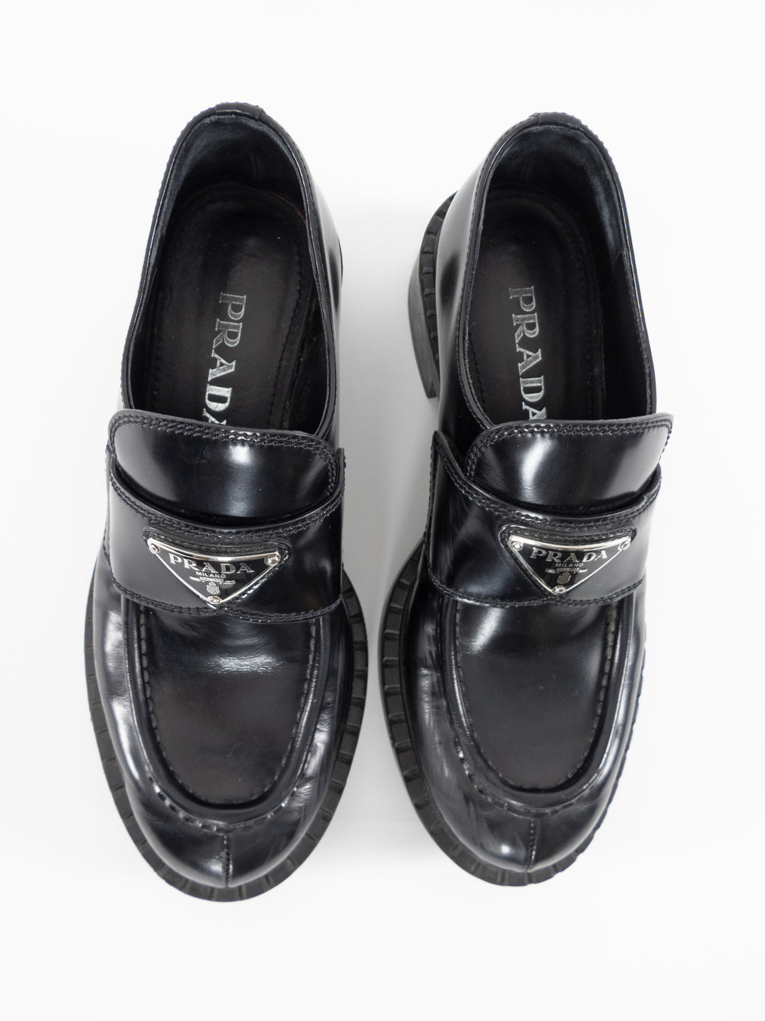 Prada Black Brushed Leather Chunky Loafer - 36