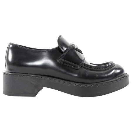 Prada Black Brushed Leather Chunky Loafer - 36