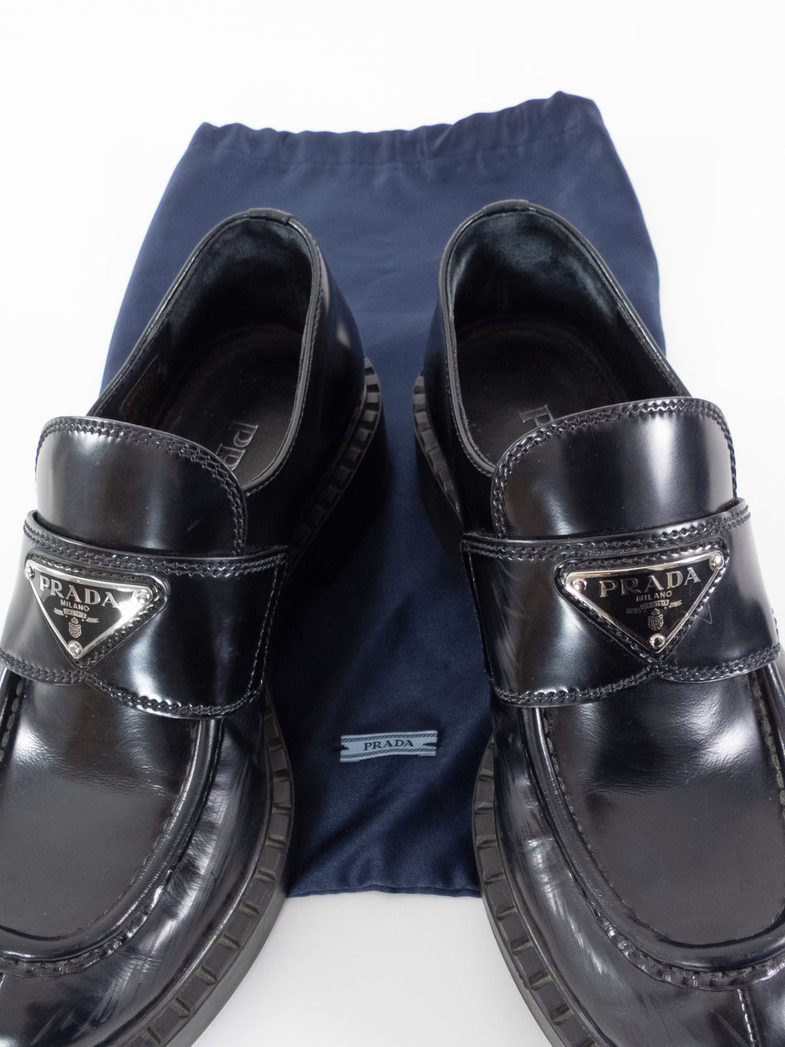 Prada Black Brushed Leather Chunky Loafer - 36
