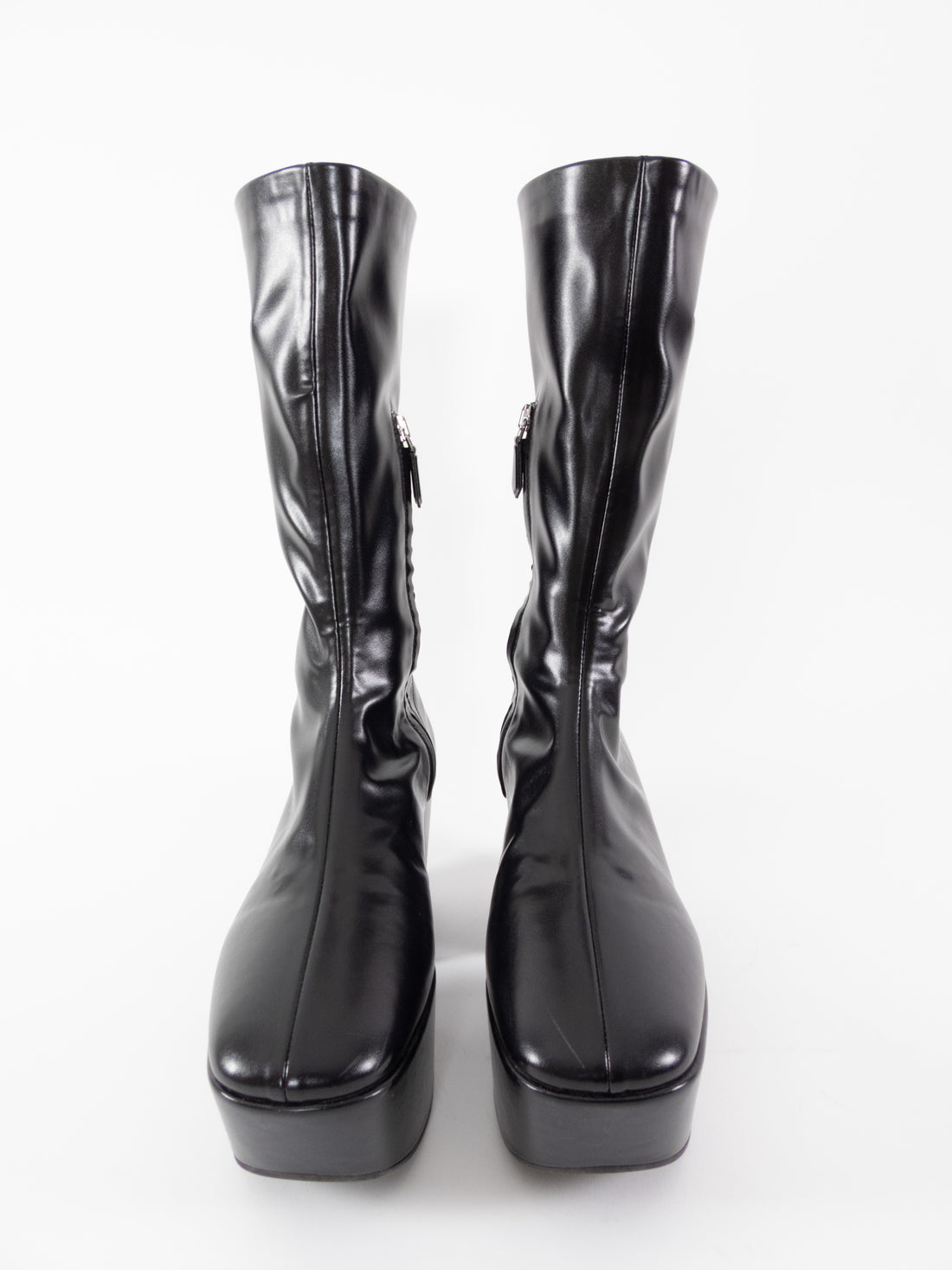 Prada Black Stretch Nappa Leather Platform Block Heel Boots - 37