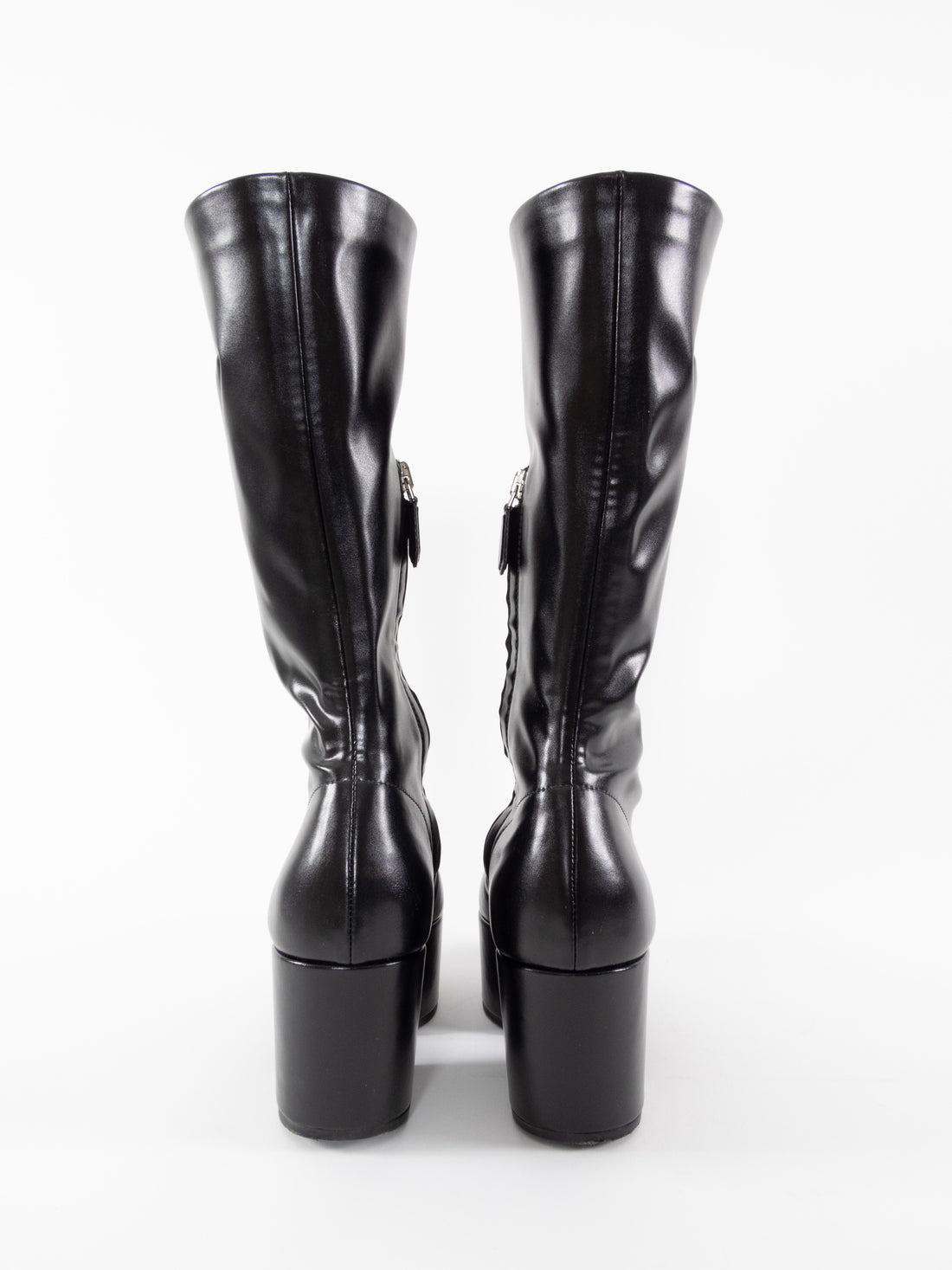 Prada Black Stretch Nappa Leather Platform Block Heel Boots - 37