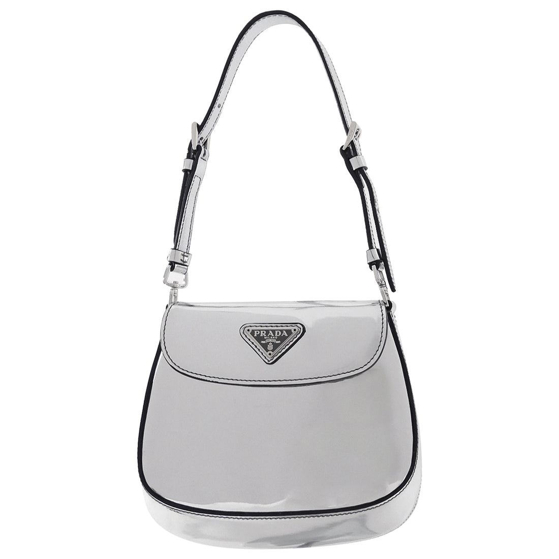 Prada Silver Metallic Patent Leather Mini Cleo Two-Way Shoulder Bag