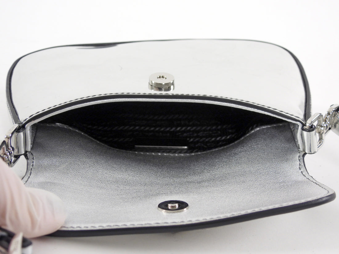 Prada Silver Metallic Patent Leather Mini Cleo Two-Way Shoulder Bag