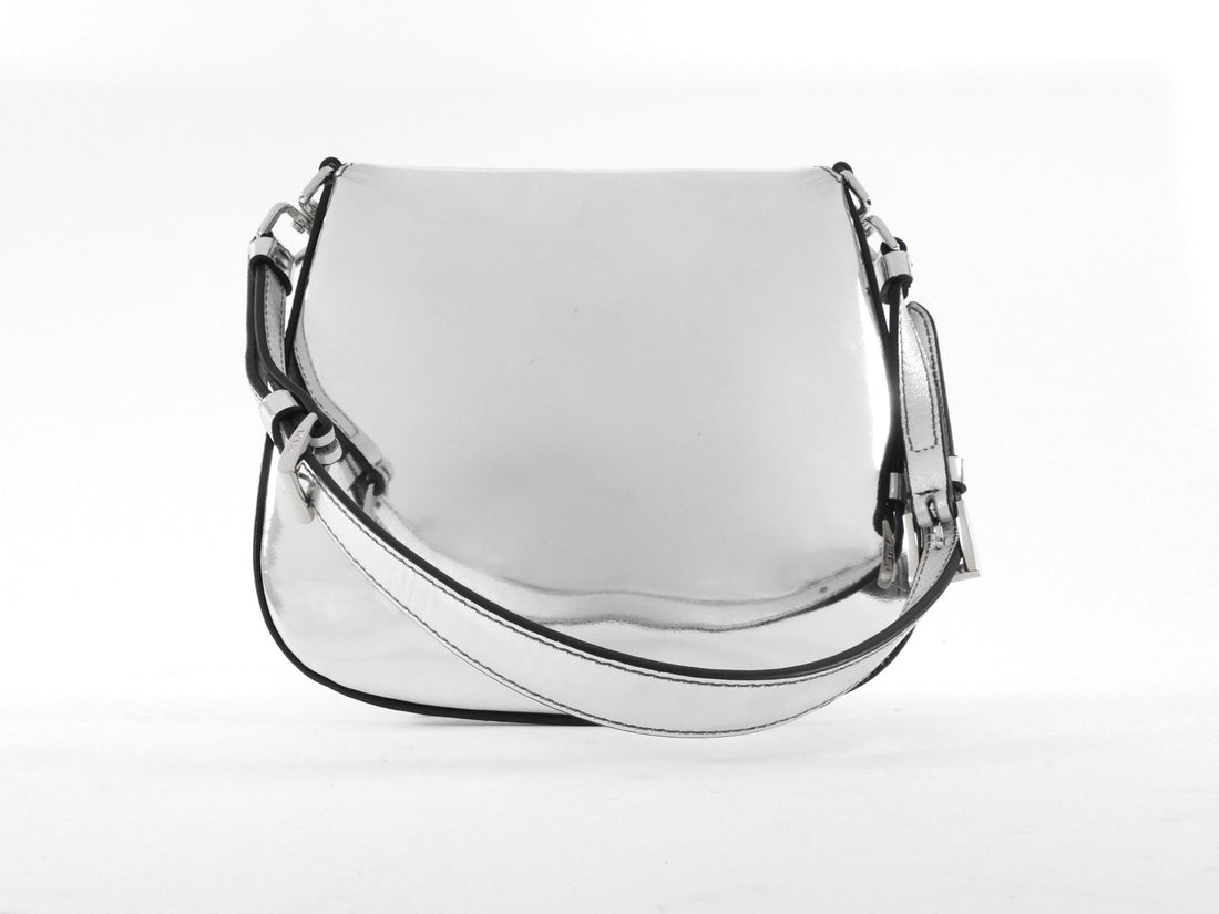 Prada Silver Metallic Patent Leather Mini Cleo Two-Way Shoulder Bag