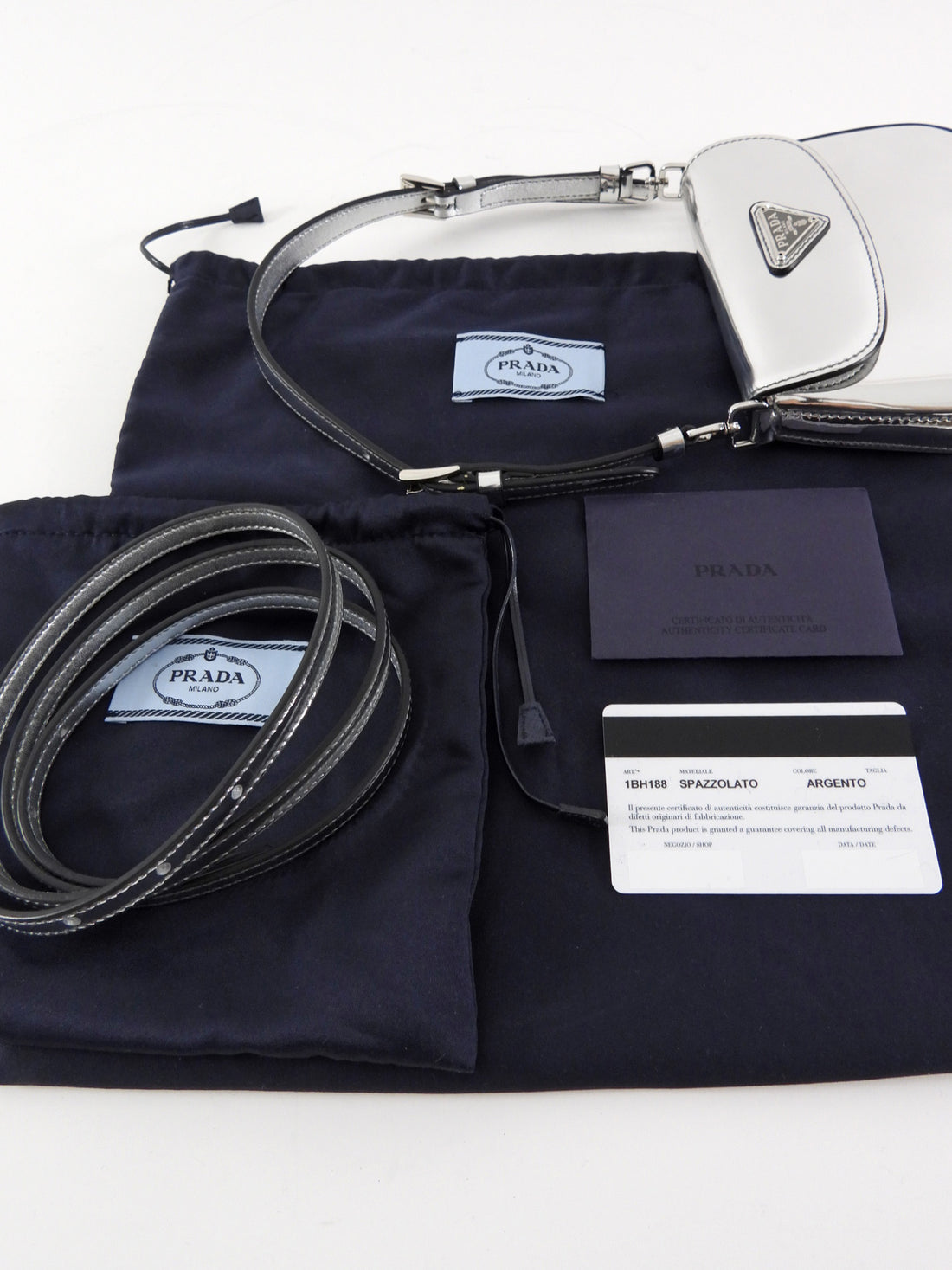 Prada Silver Metallic Patent Leather Mini Cleo Two-Way Shoulder Bag