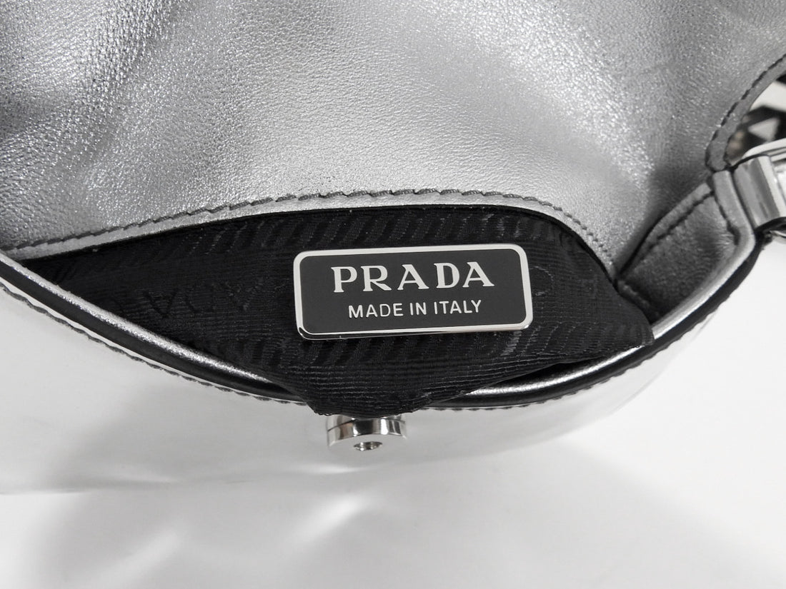 Prada Silver Metallic Patent Leather Mini Cleo Two-Way Shoulder Bag