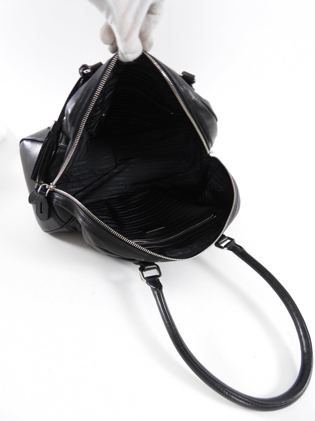 Prada Black Leather Nappa Leather Bowler Bag