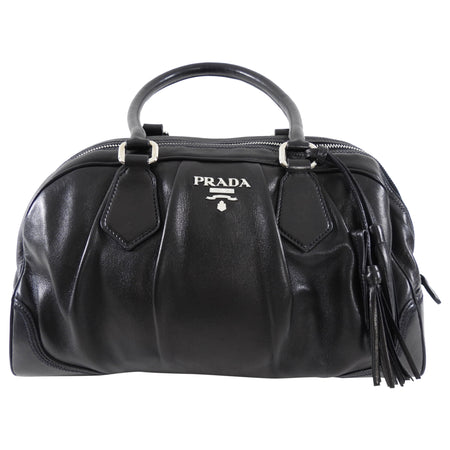 Prada Black Leather Nappa Leather Bowler Bag