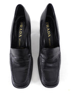 Prada Black Glossed Leather Block Heel Loafers - 39.5