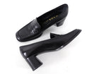 Prada Black Glossed Leather Block Heel Loafers - 39.5