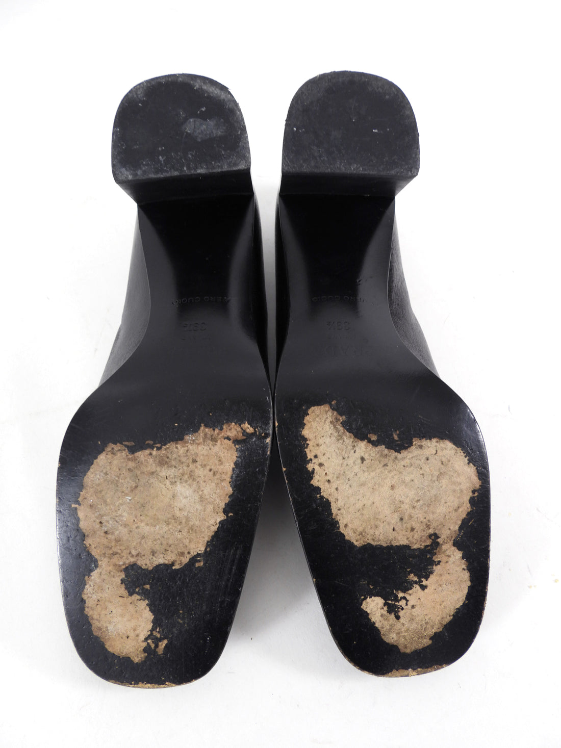 Prada Black Glossed Leather Block Heel Loafers - 39.5