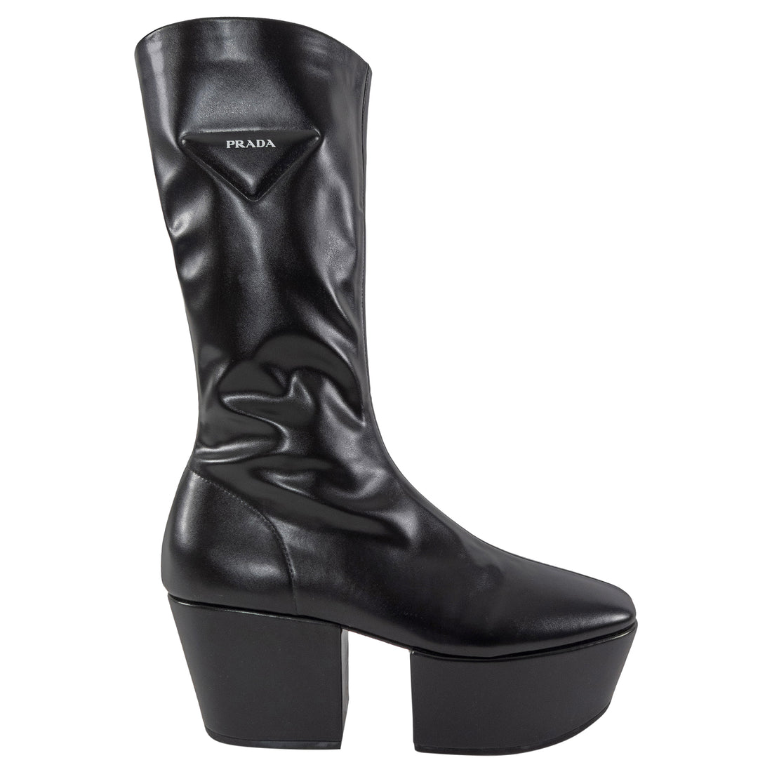 Prada Black Stretch Nappa Leather Platform Block Heel Boots - 37