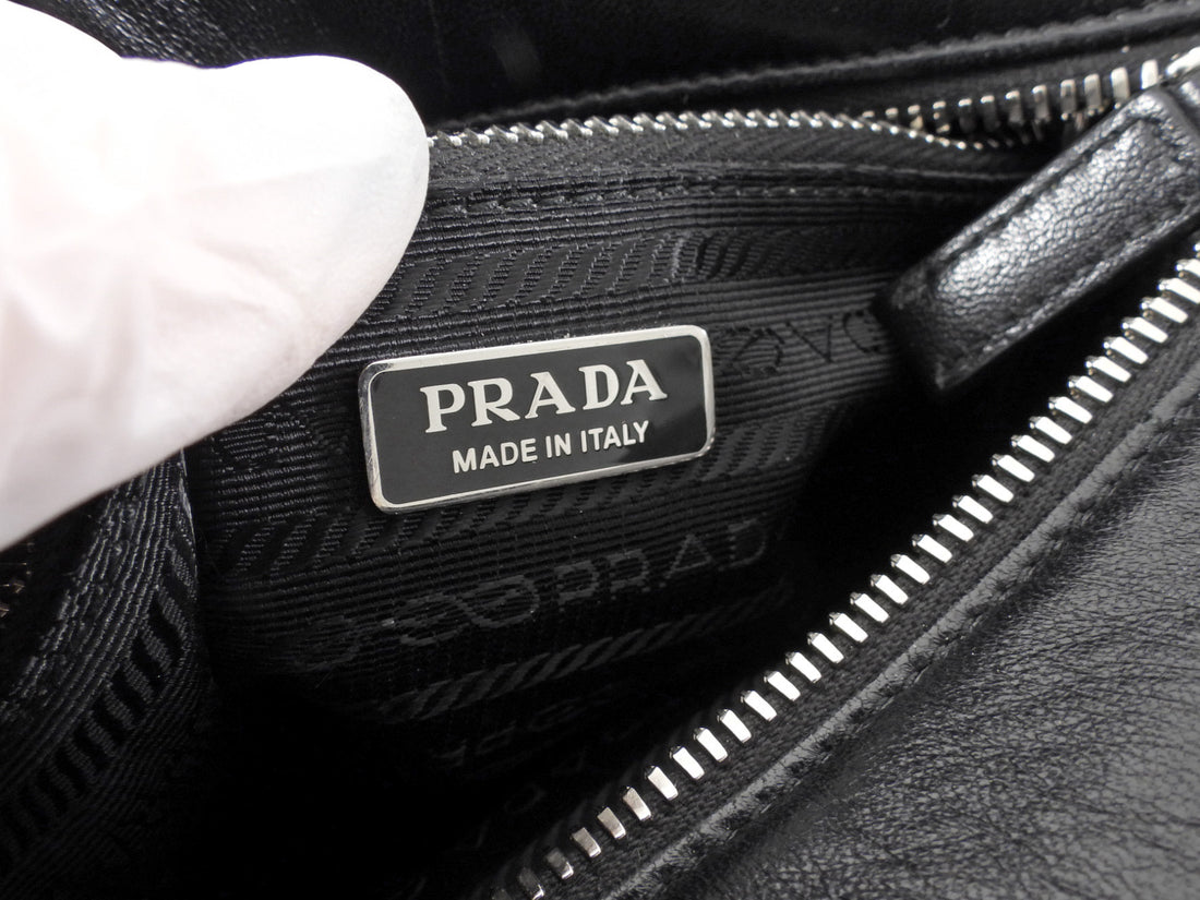 Prada Black Nappa Small Triangle Pocket Vertical Two Way Tote Bag