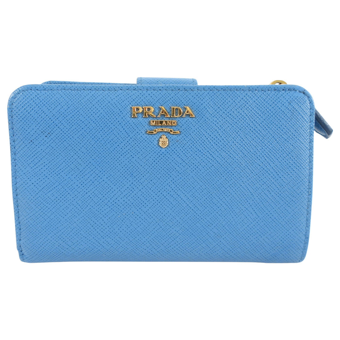 Prada Blue Multicolour Saffiano Leather Compact Wallet