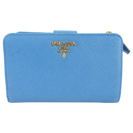 Prada Blue Multicolour Saffiano Leather Compact Wallet