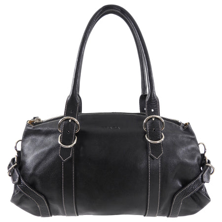 Prada Black Glace Calf Leather Bowler Shoulder Bag