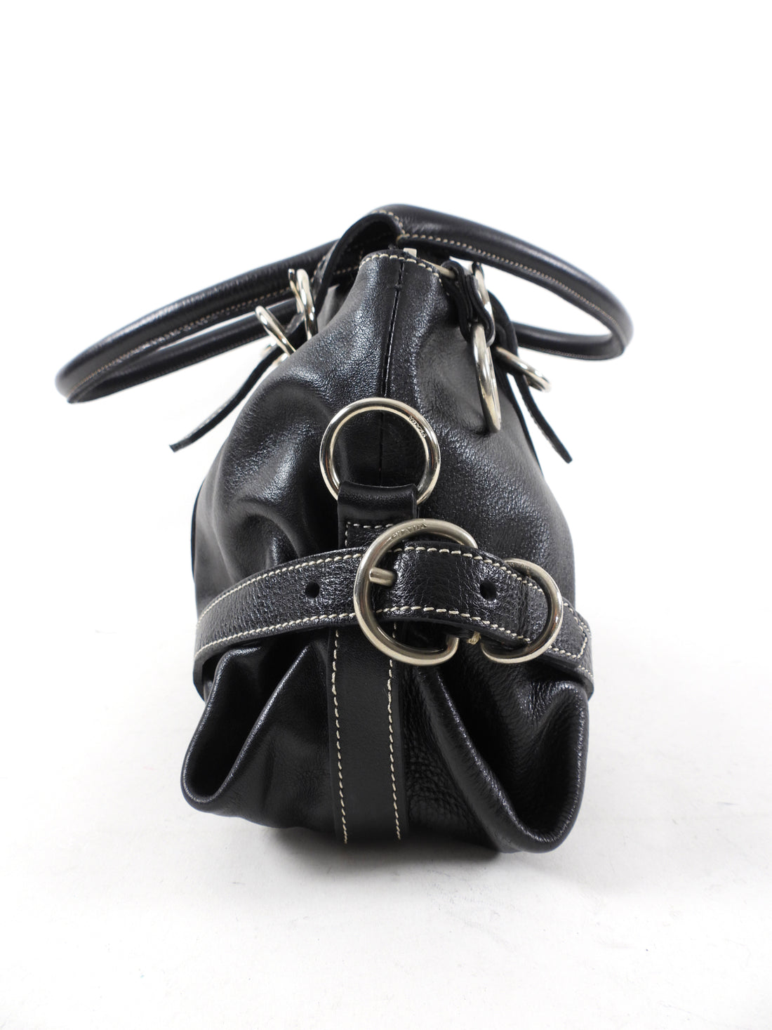 Prada Black Glace Calf Leather Bowler Shoulder Bag