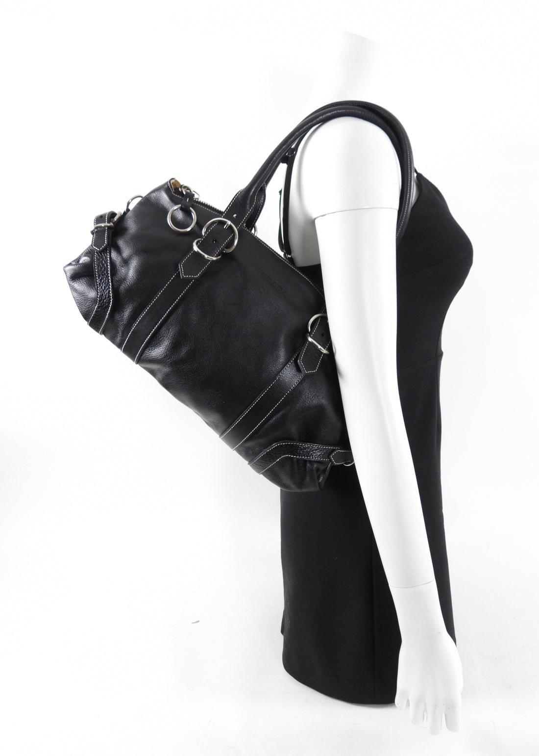 Prada Black Glace Calf Leather Bowler Shoulder Bag