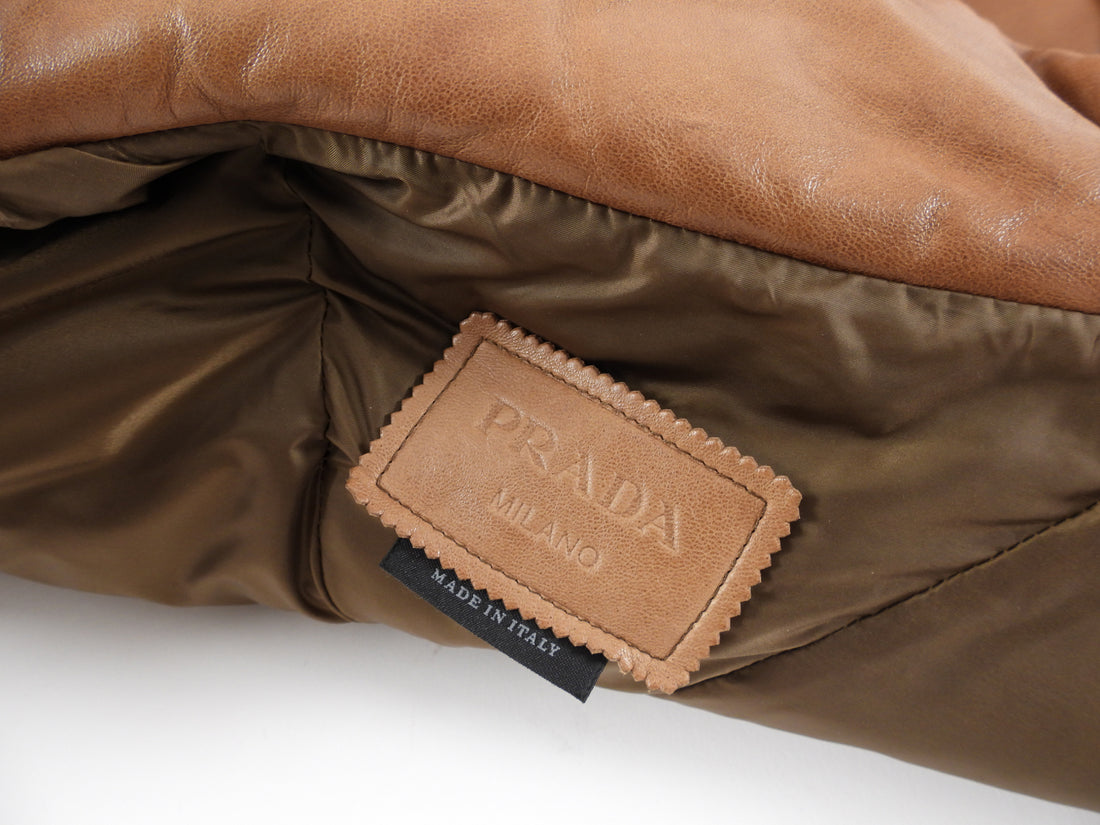 Prada Brown Leather Oversized Puffer Jacket - M – I MISS YOU VINTAGE