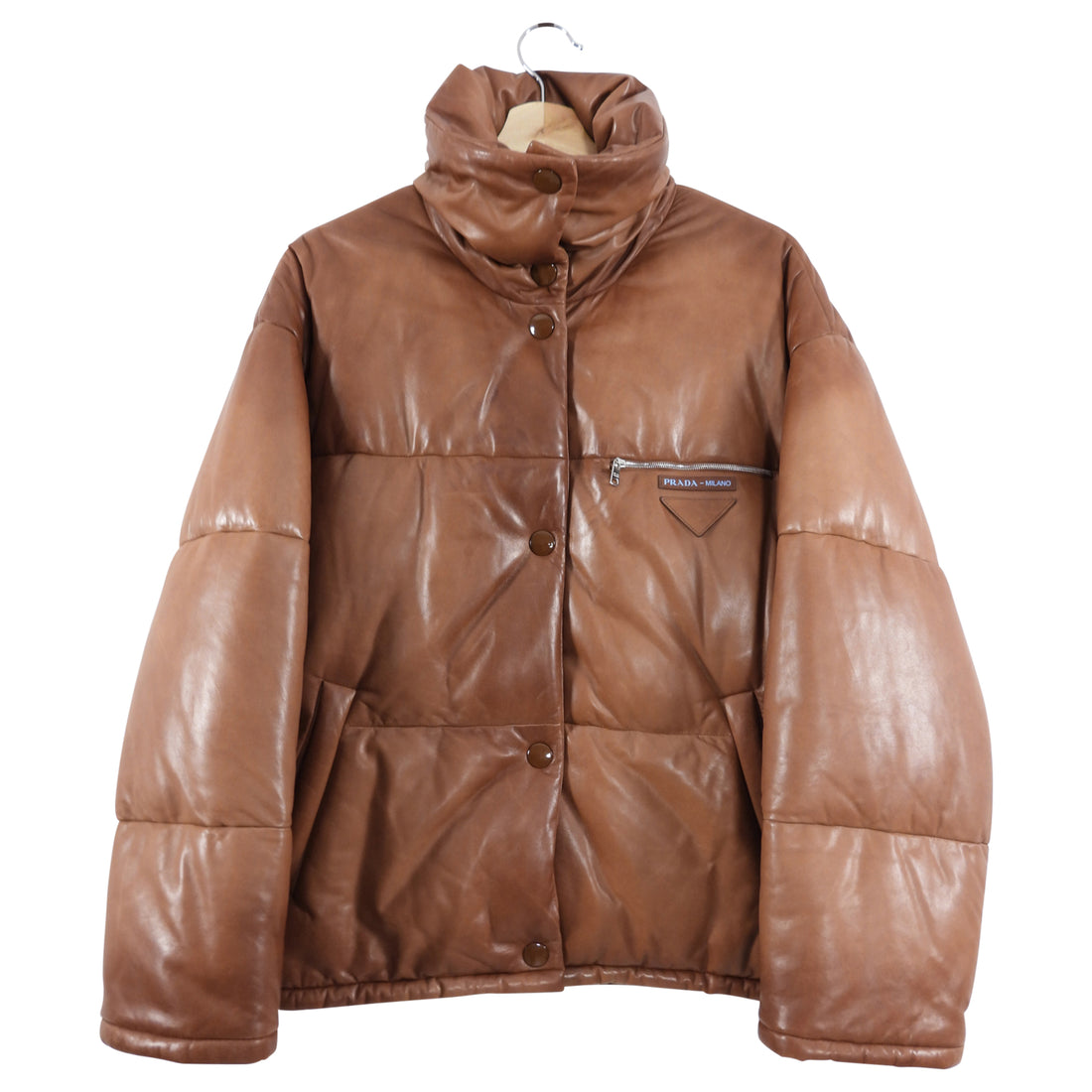 Prada Brown Leather Oversized Puffer Jacket M