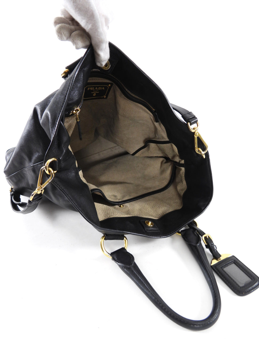 Prada Black Soft Calf Leather Two Way Tote Bag