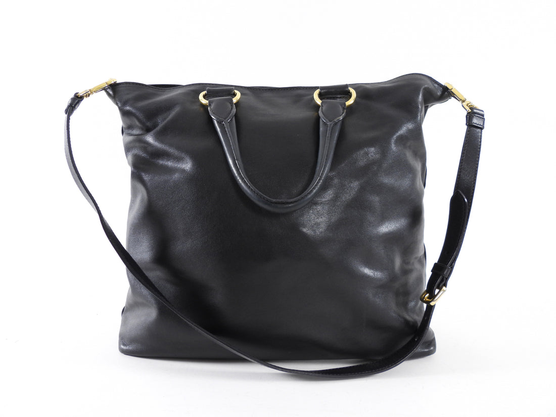 Prada Black Soft Calf Leather Two Way Tote Bag