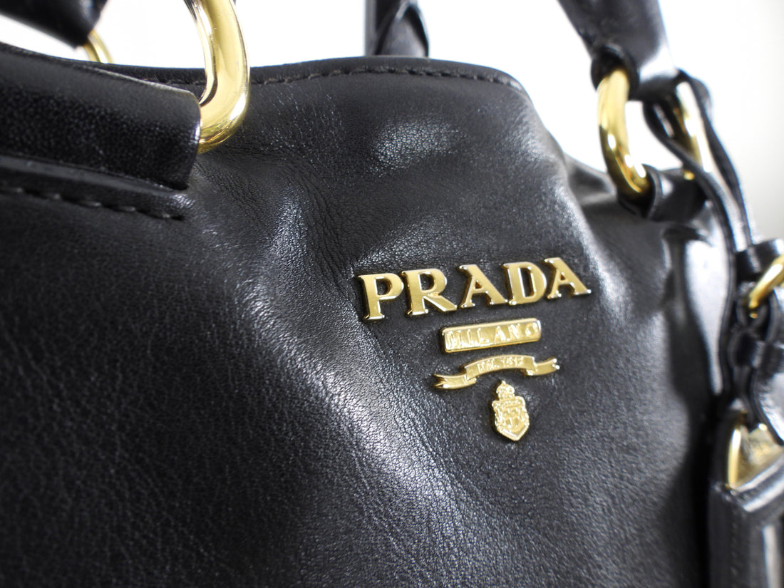 Prada Black Soft Calf Leather Two Way Tote Bag