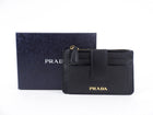 Prada Black Saffiano Leather Zip Top Compact Wallet / Card Holder