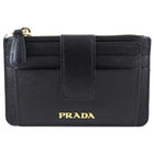 Prada Black Saffiano Leather Zip Top Compact Wallet / Card Holder