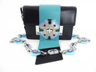 Prada Black and Turuqoise Jewelled City Calf Ribbon Chain Bag