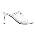 Prada Silver Metallic Patent Leather and PVC Triangle Logo Pointed Mules - 37