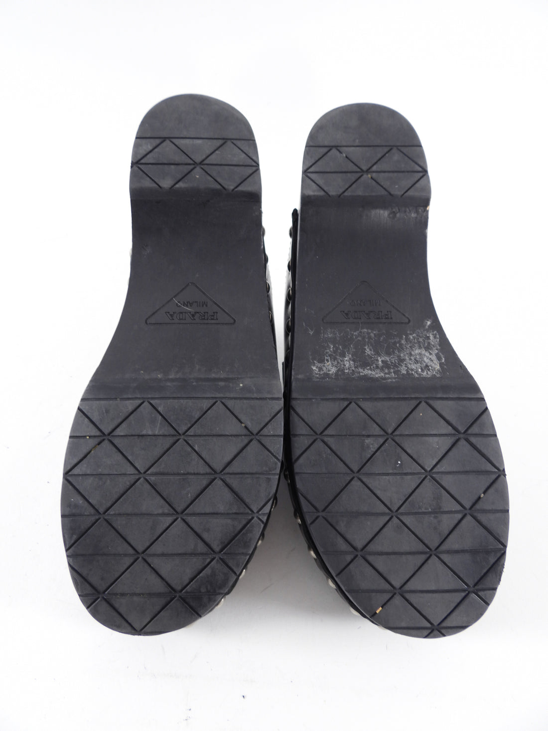 Prada Black Leather Studded Triangle Logo Clogs - 36