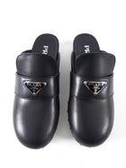 Prada Black Leather Studded Triangle Logo Clogs - 36