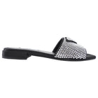 Prada Black Satin Crystal Strass Triangle Flat Sandal Shoes - 37