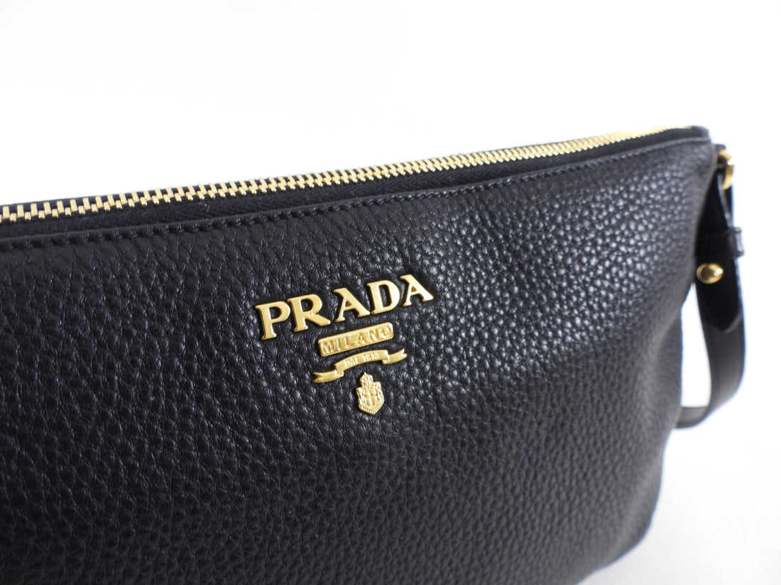 Prada Black Grained Daino Leather Flat Crossbody Bag