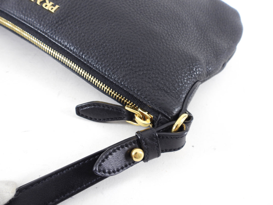 Prada Black Grained Daino Leather Flat Crossbody Bag