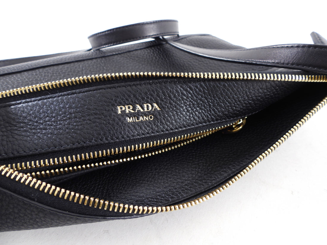 Prada Black Grained Daino Leather Flat Crossbody Bag