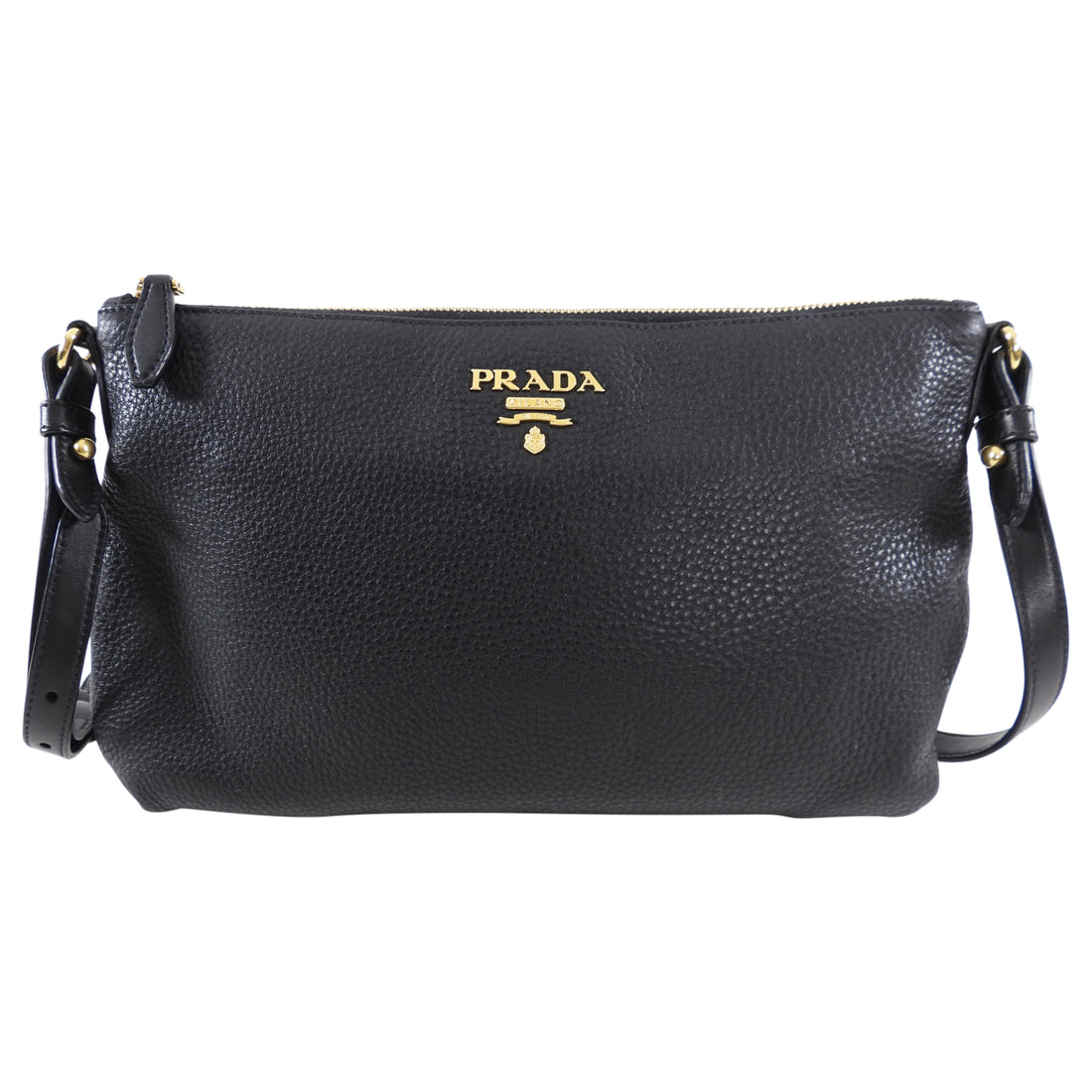 Prada Black Grained Daino Leather Flat Crossbody Bag