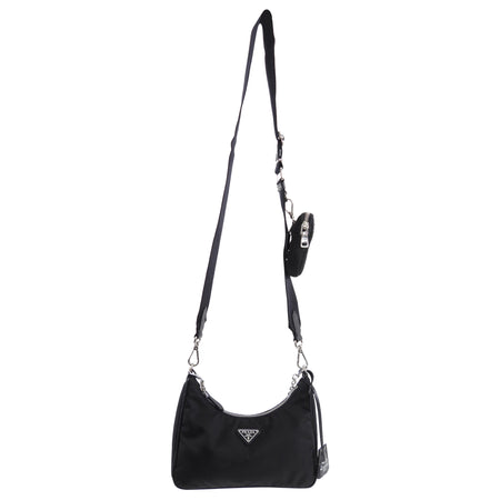 Prada Black Nylon Re-Edition 2005 Two-Way Shoulder Bag with Pouch