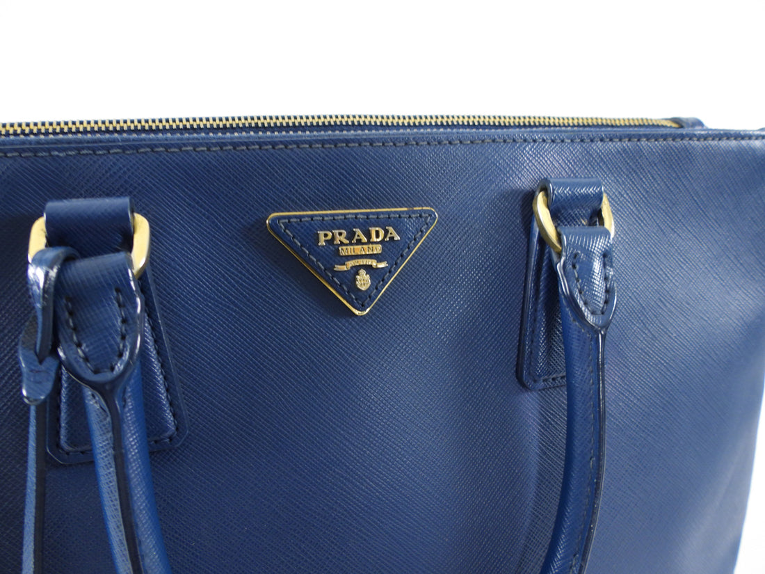 Prada Dark Blue Saffiano Leather Galleria Medium Double Zip Bag