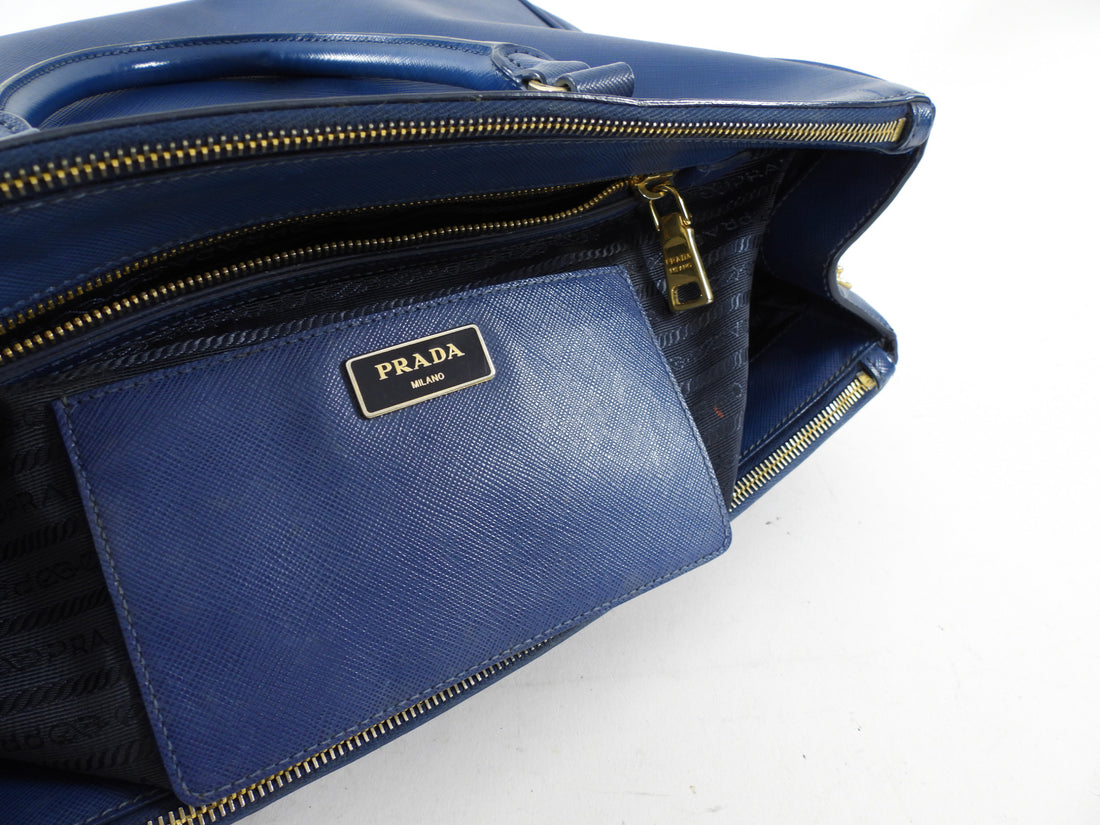 Prada Dark Blue Saffiano Leather Galleria Medium Double Zip Bag