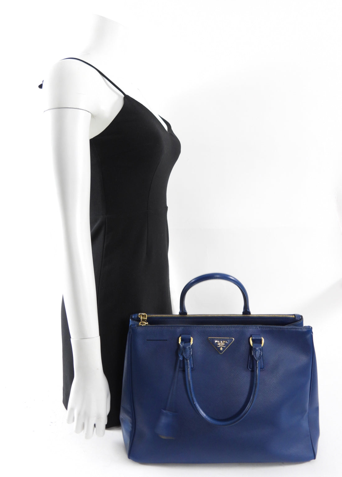 Prada Dark Blue Saffiano Leather Galleria Medium Double Zip Bag
