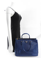 Prada Dark Blue Saffiano Leather Galleria Medium Double Zip Bag
